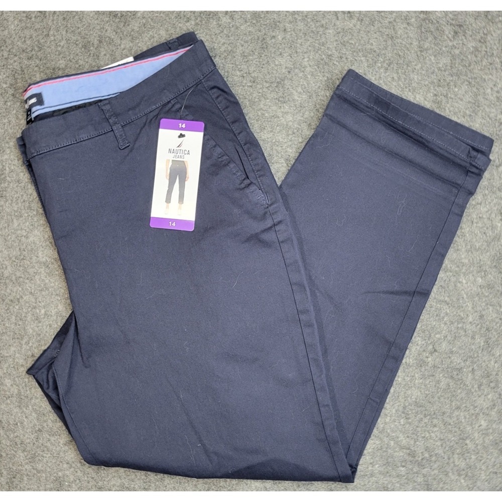 Nautica Pants Womens 14 Blue Slash Pocket Stretch Chino Performance Straight Leg